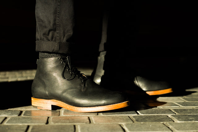 Wholecut Boot Black Washed Horsehide